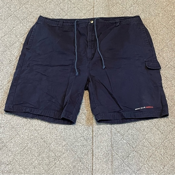 Vintage Perry Ellis America Cargo Shorts Mens 48 Navy Blue Classic Outdoor - Picture 1 of 9